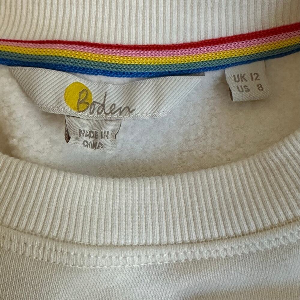 Boden Cream Embroidered Sleeve Sweatshirt Size 8 - Picture 7 of 10